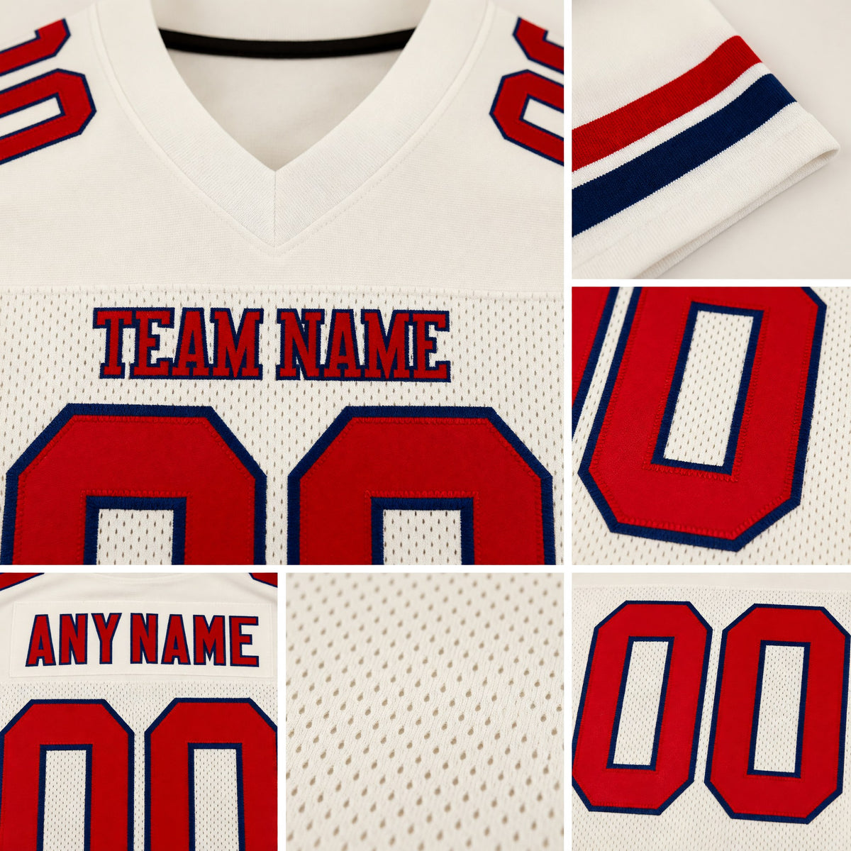 Custom Cream Red-Navy Mesh Authentic Football Jersey detail
