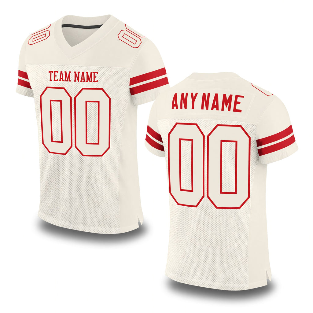 Custom Cream Cream-Red Mesh Authentic Football Jersey