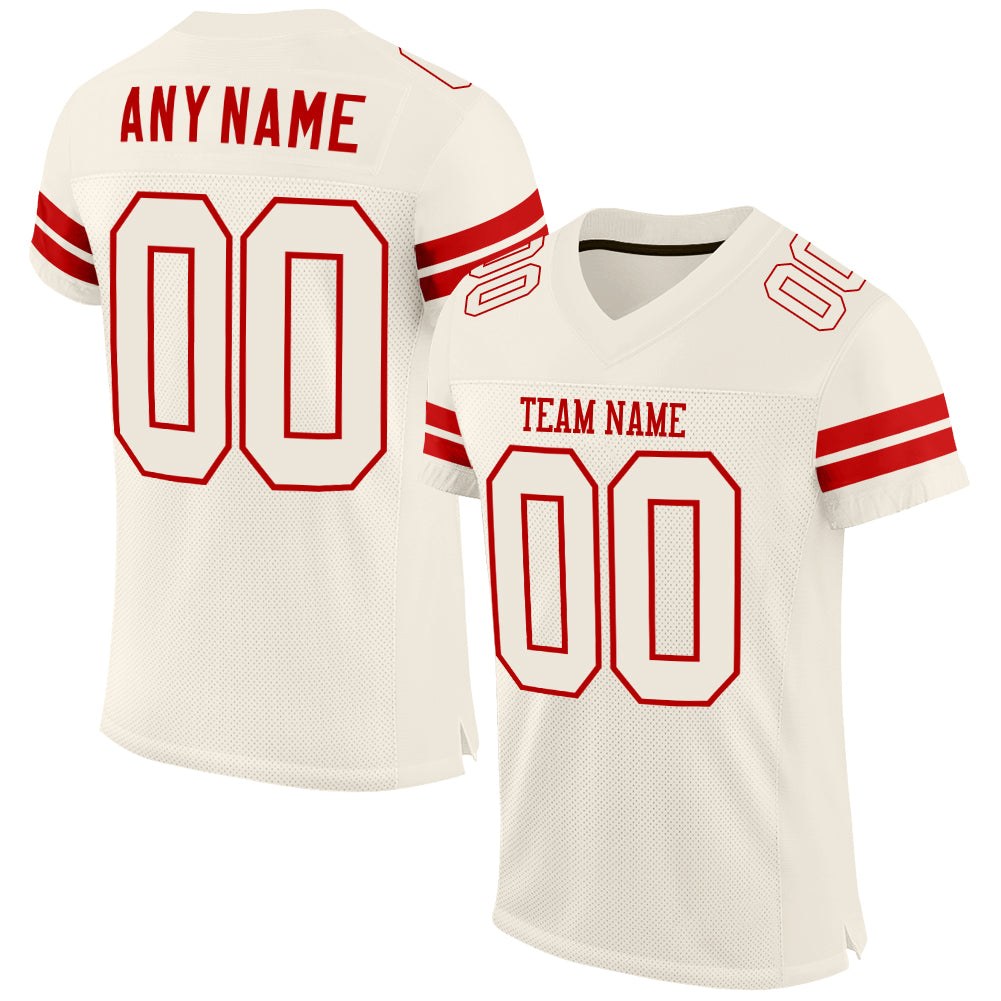 Custom Cream Cream-Red Mesh Authentic Football Jersey photo 1