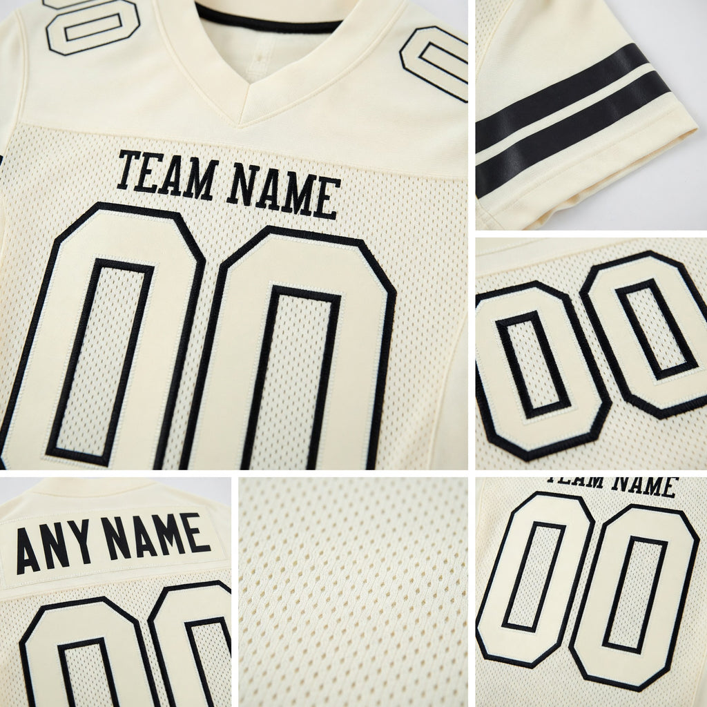 Custom Cream Cream-Black Mesh Authentic Football Jersey detail