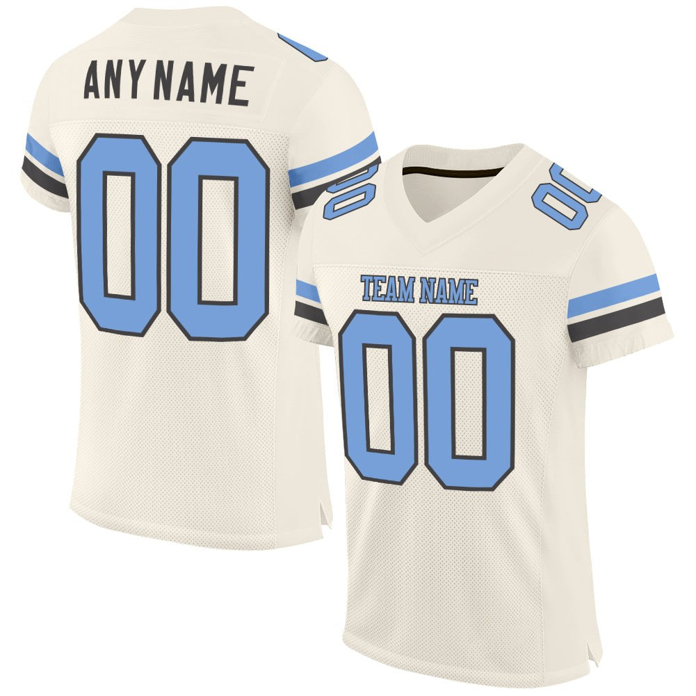 Custom Cream Light Blue-Steel Gray Mesh Authentic Football Jersey photo 1