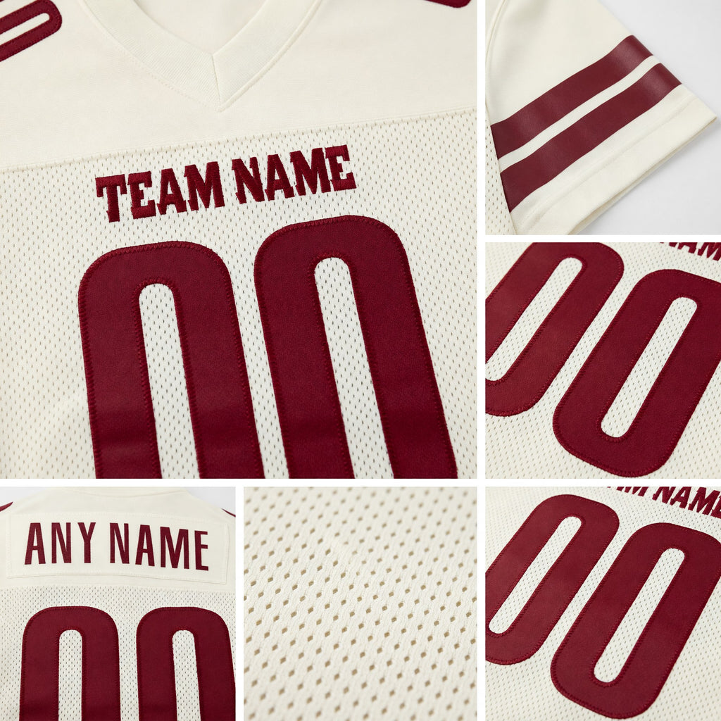 Custom Cream Burgundy Mesh Authentic Football Jersey detail