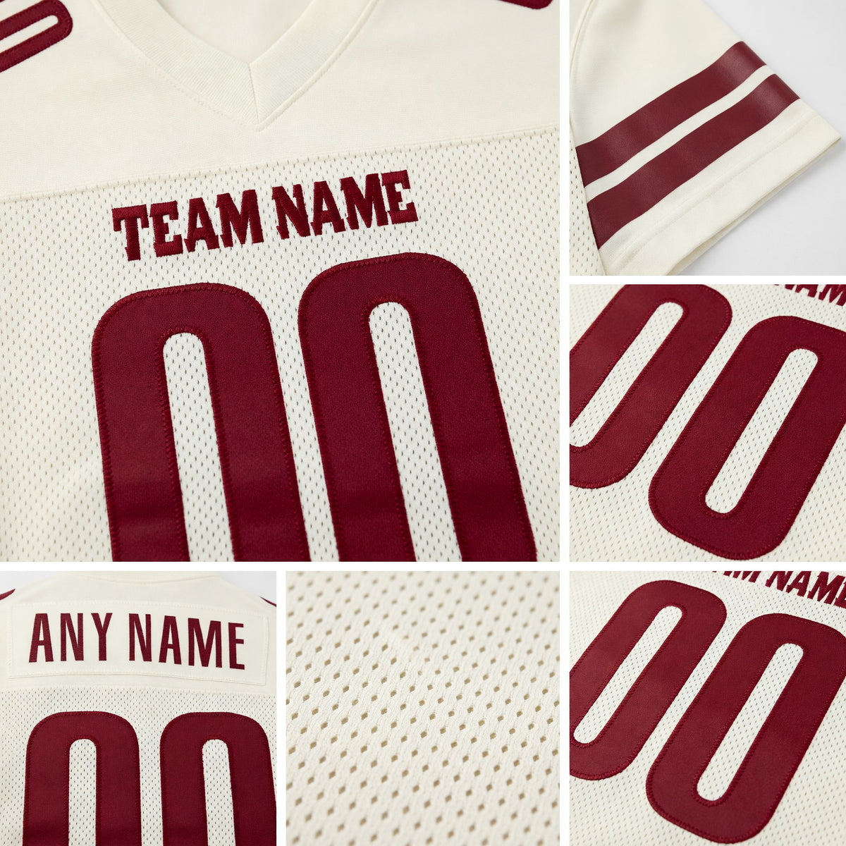 Custom Cream Burgundy Mesh Authentic Football Jersey detail