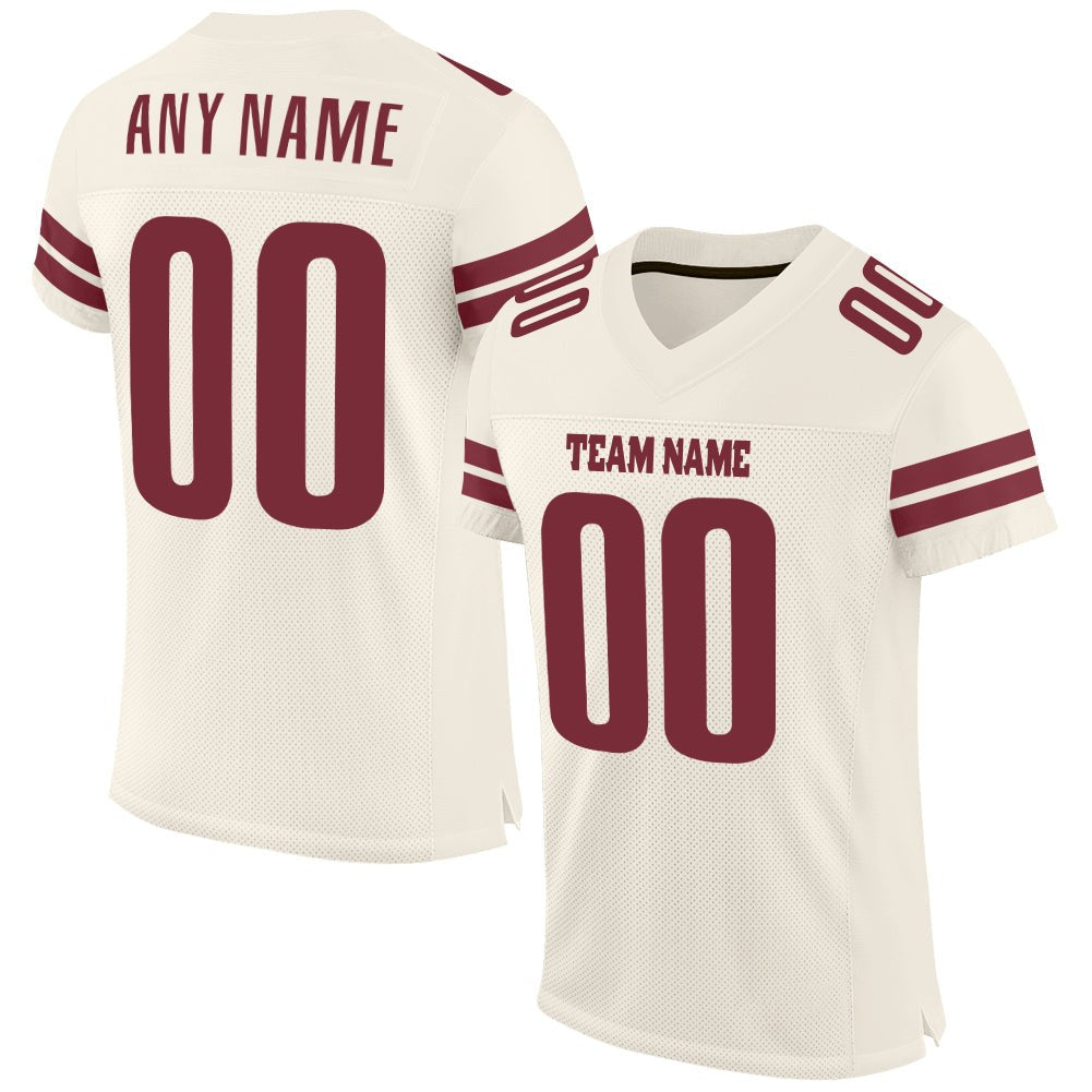 Custom Cream Burgundy Mesh Authentic Football Jersey photo 1