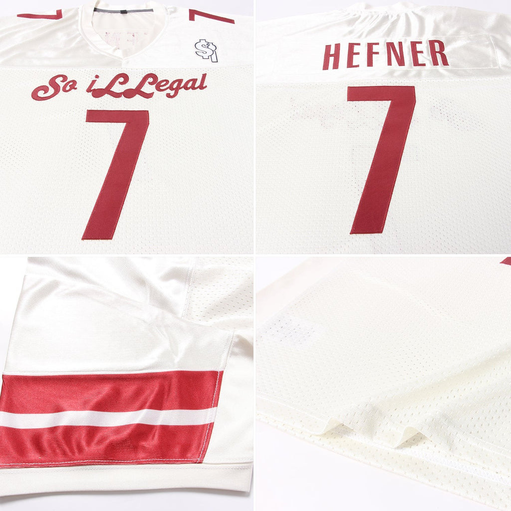 Custom Cream Burgundy Mesh Authentic Football Jersey photo 4