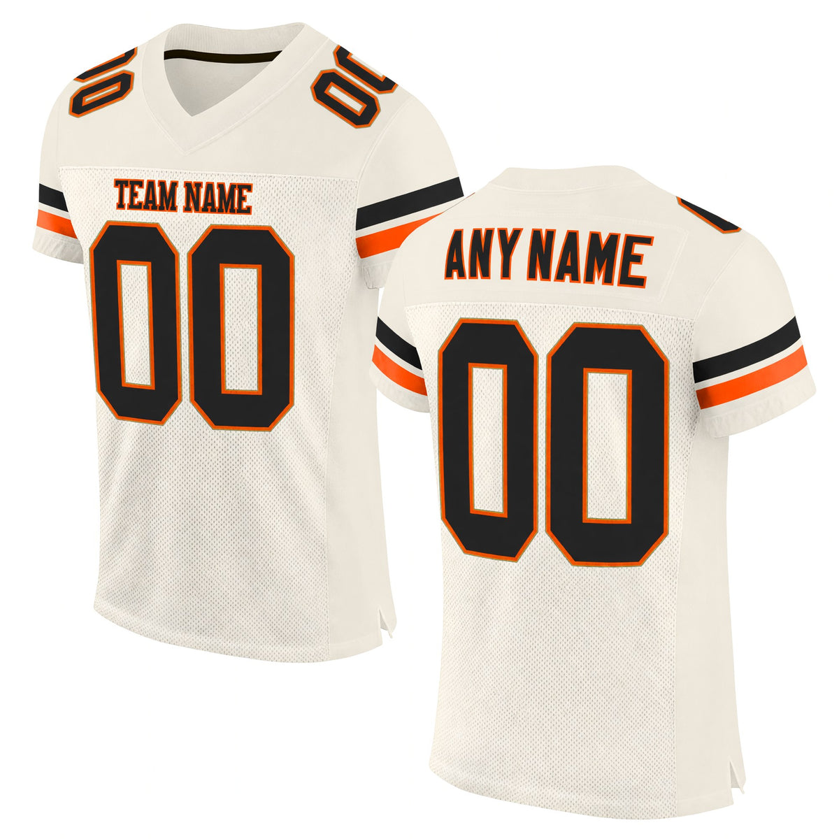 Custom Cream Black-Orange Mesh Authentic Football Jersey
