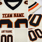 Custom Cream Black-Orange Mesh Authentic Football Jersey detail