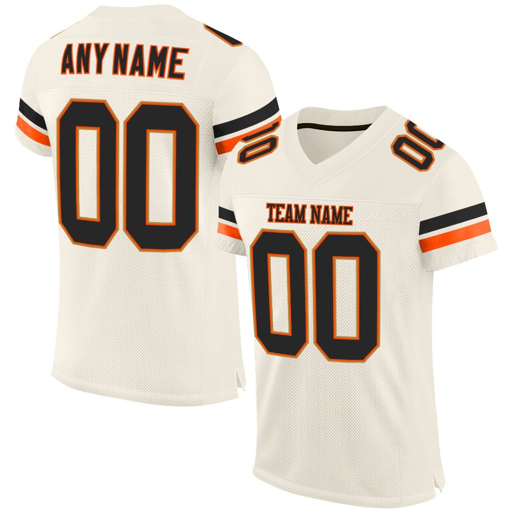 Custom Cream Black-Orange Mesh Authentic Football Jersey photo 1