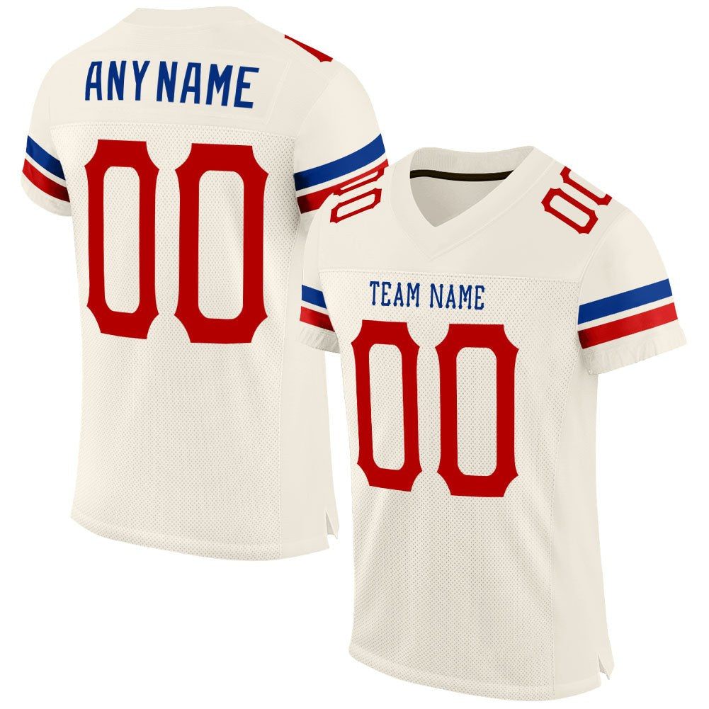 Custom Cream Red-Royal Mesh Authentic Football Jersey photo 1