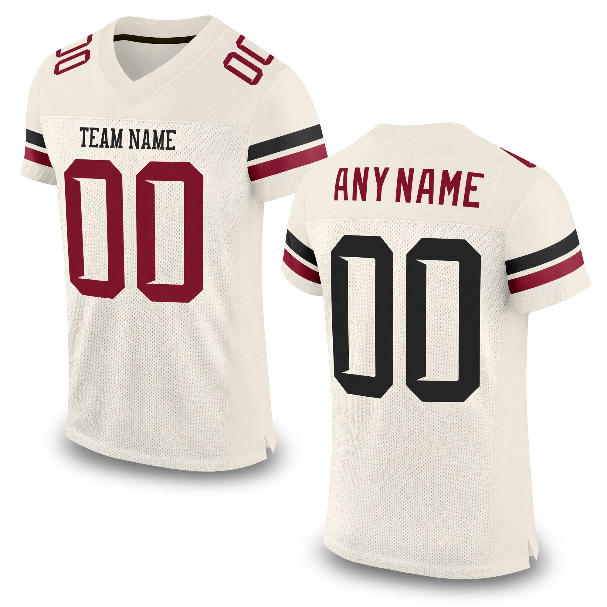 Custom Cream Black-Crimson Mesh Authentic Football Jersey