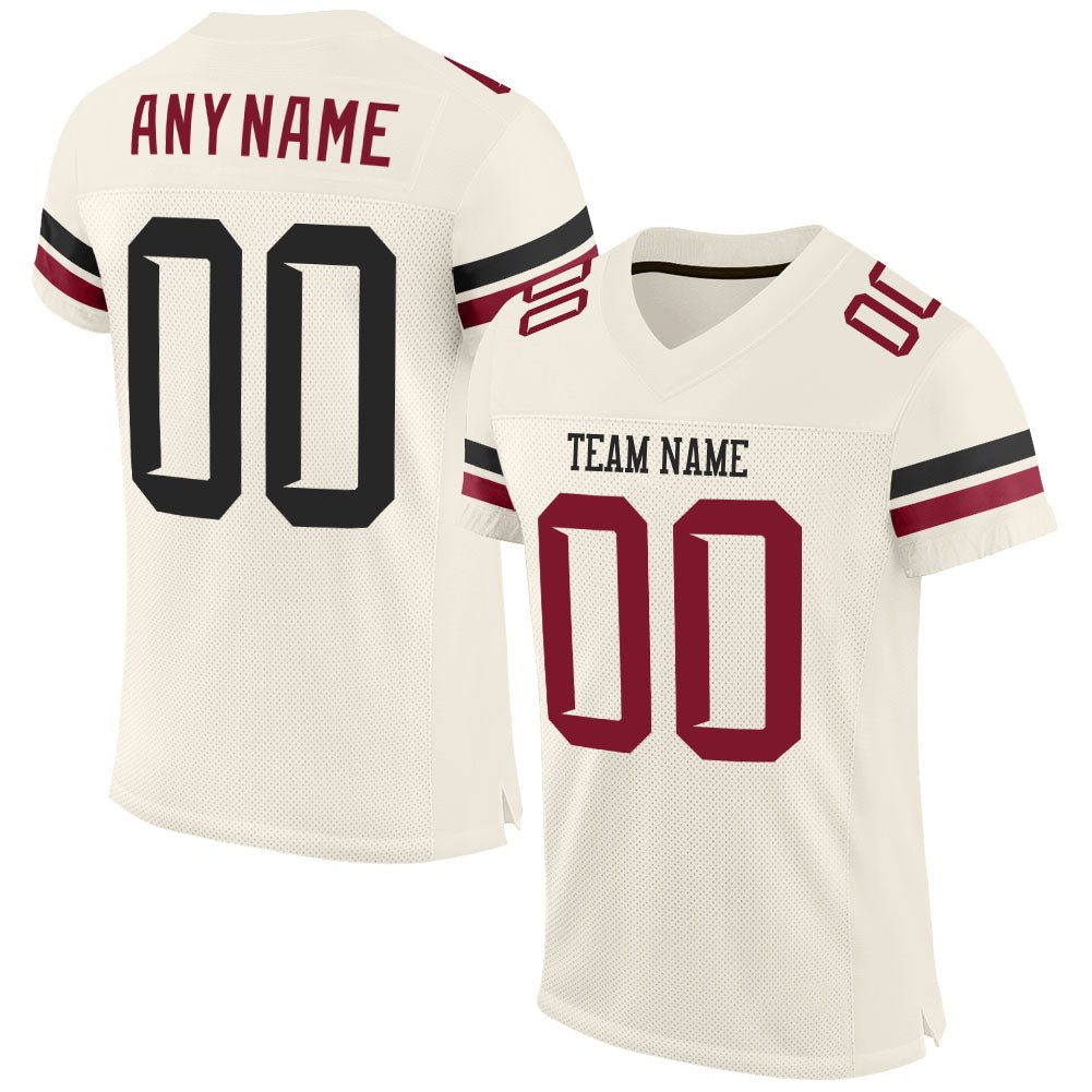 Custom Cream Black-Crimson Mesh Authentic Football Jersey photo 1
