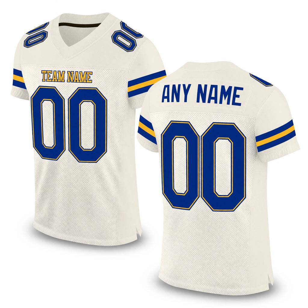 Custom Cream Royal-Gold Mesh Authentic Football Jersey