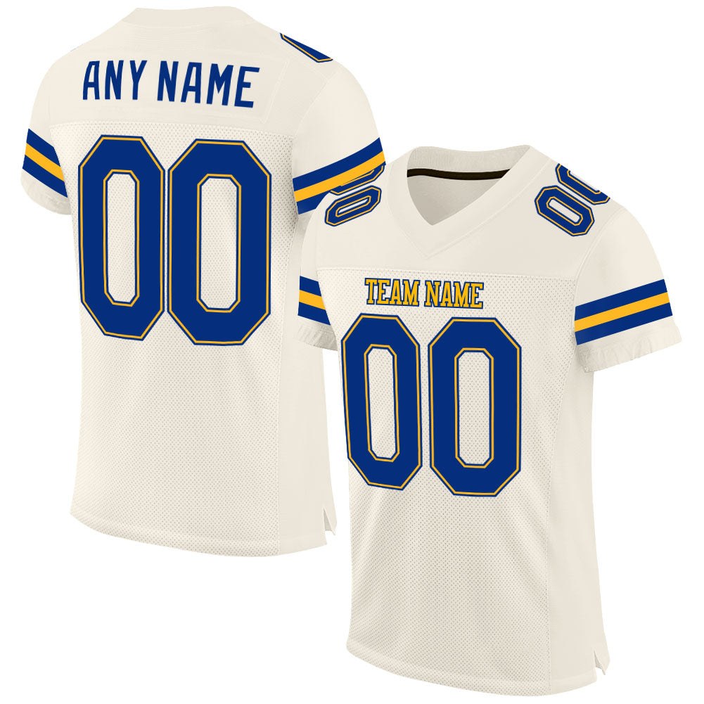 Custom Cream Royal-Gold Mesh Authentic Football Jersey photo 1