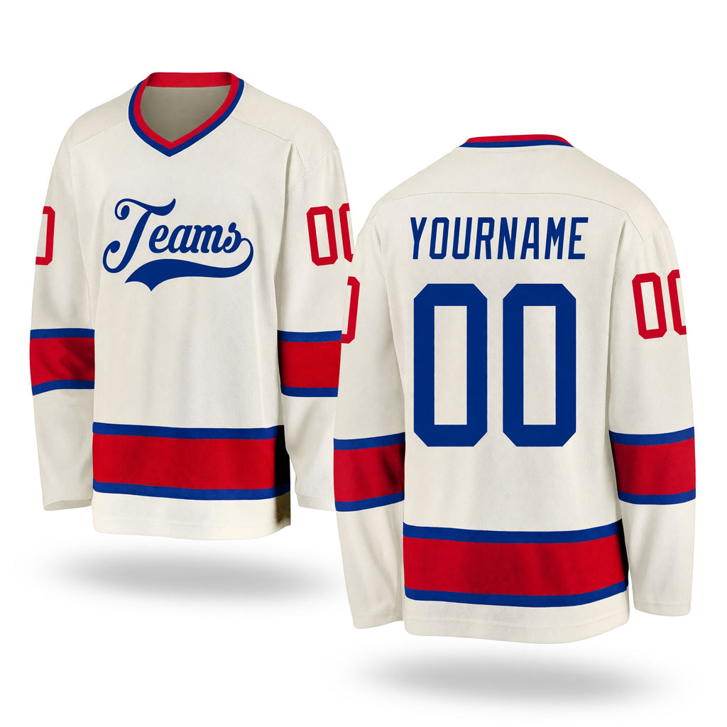 Custom Cream Royal-Red Hockey Jersey