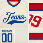 Custom Cream Royal-Red Hockey Jersey detail