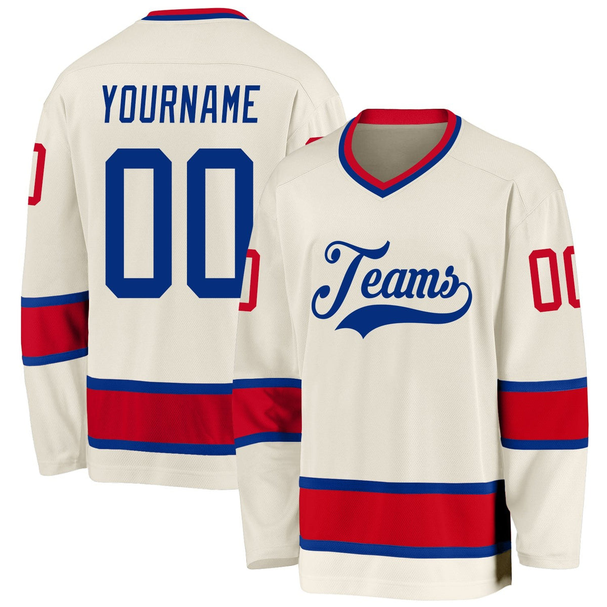 Custom Cream Royal-Red Hockey Jersey photo 1