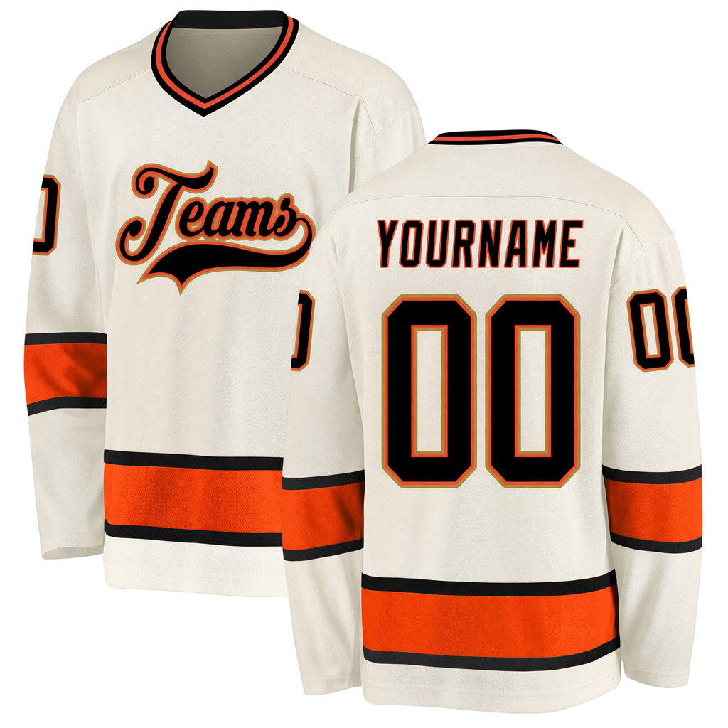 Custom Cream Black-Orange Hockey Jersey