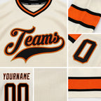 Custom Cream Black-Orange Hockey Jersey detail