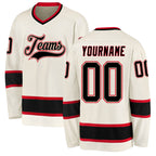 Custom Cream Black-Red Hockey Jersey