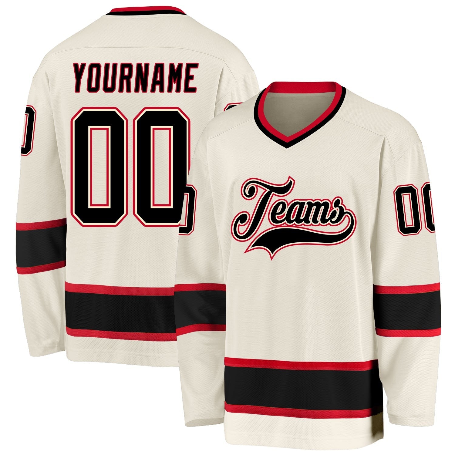 Custom Cream Black-Red Hockey Jersey photo 1