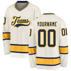 Custom Cream Navy-Gold Hockey Jersey