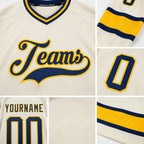 Custom Cream Navy-Gold Hockey Jersey detail