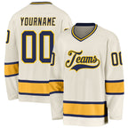 Custom Cream Navy-Gold Hockey Jersey photo 1