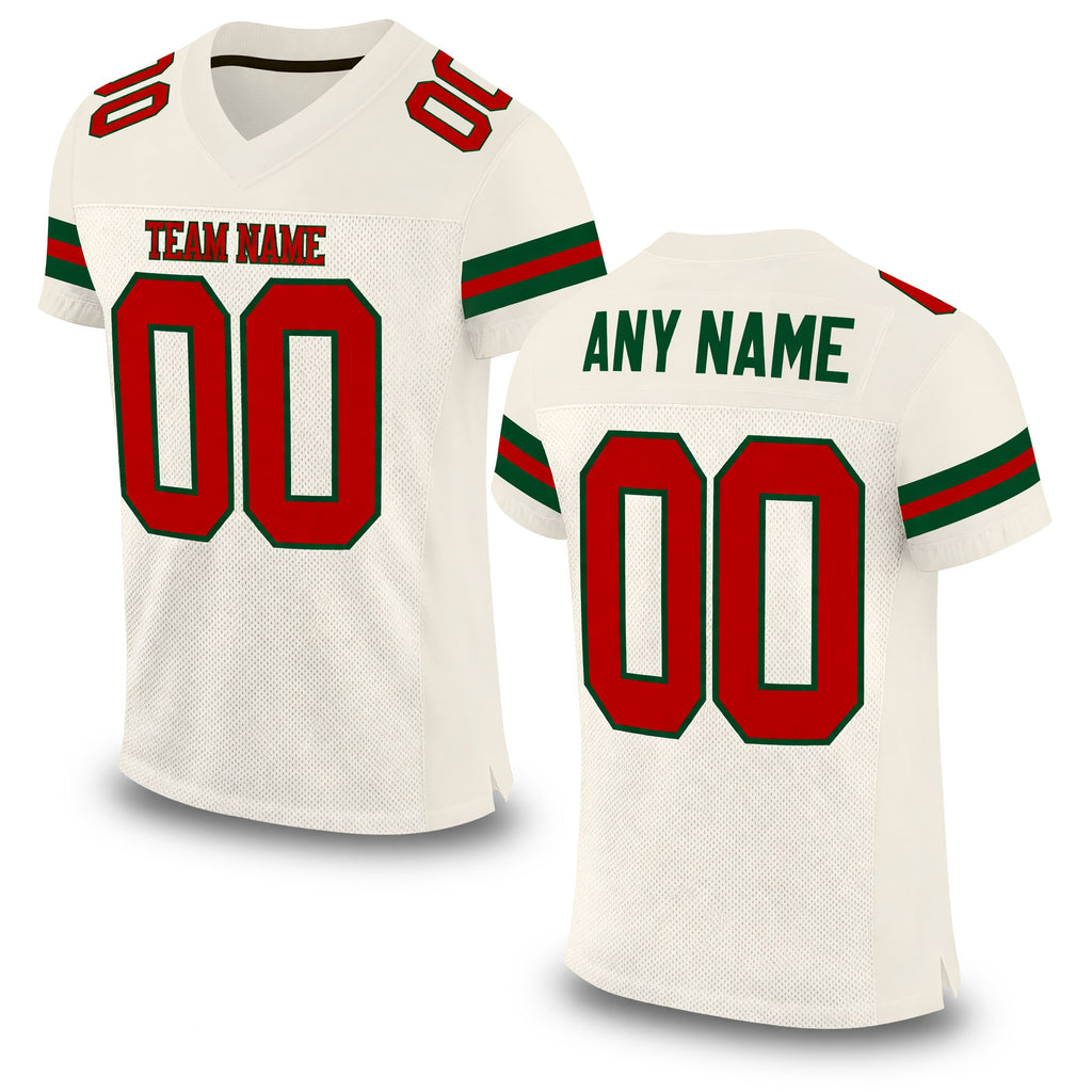 Custom Cream Red-Green Mesh Authentic Football Jersey