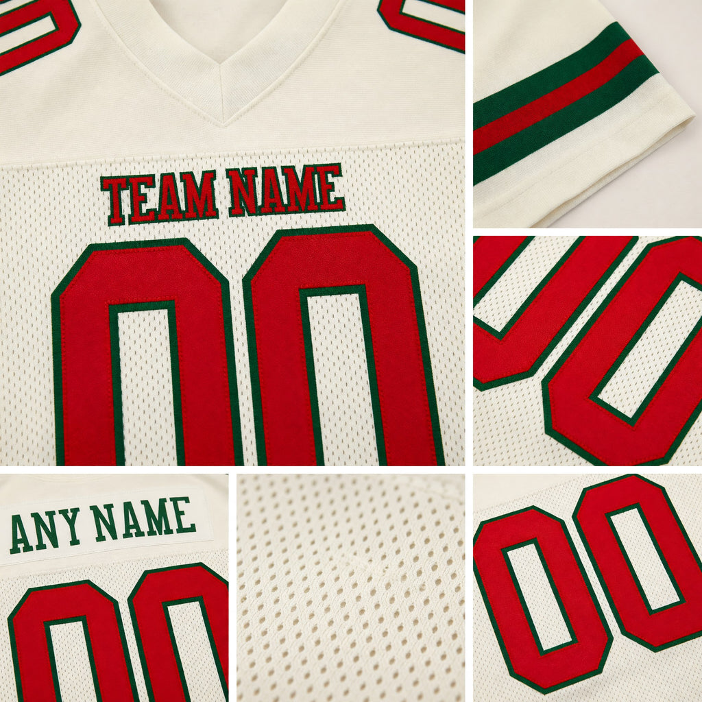 Custom Cream Red-Green Mesh Authentic Football Jersey detail