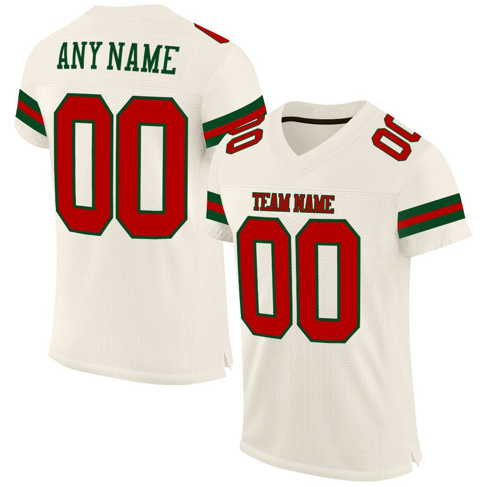 Custom Cream Red-Green Mesh Authentic Football Jersey photo 1