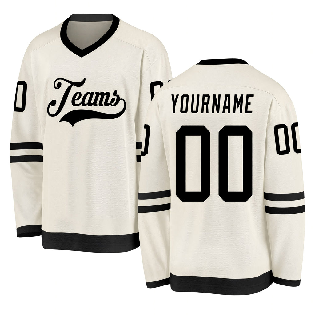 Custom Cream Black Hockey Jersey