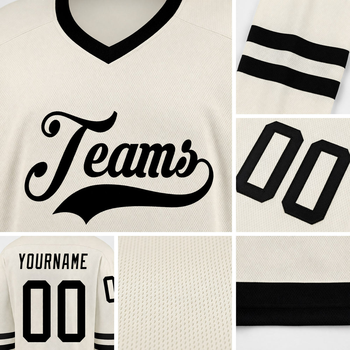 Custom Cream Black Hockey Jersey detail
