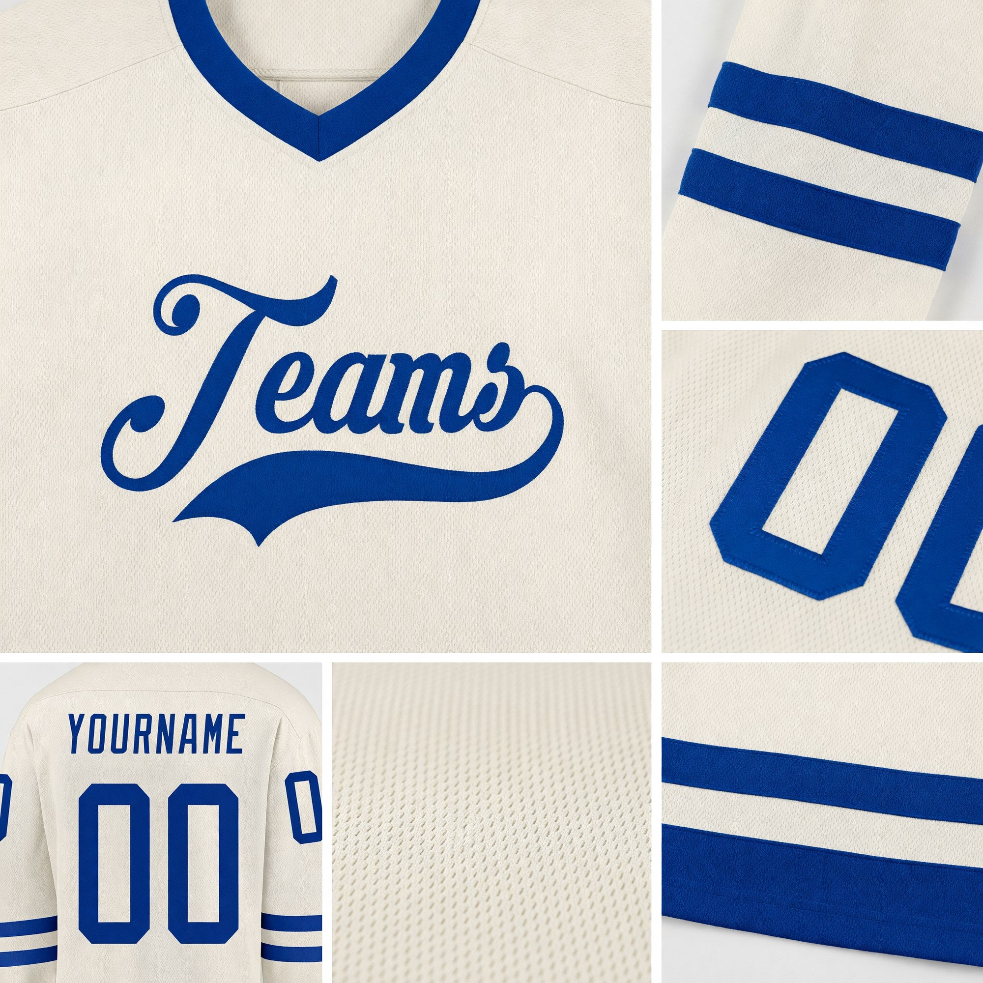 Custom Cream Royal Hockey Jersey detail