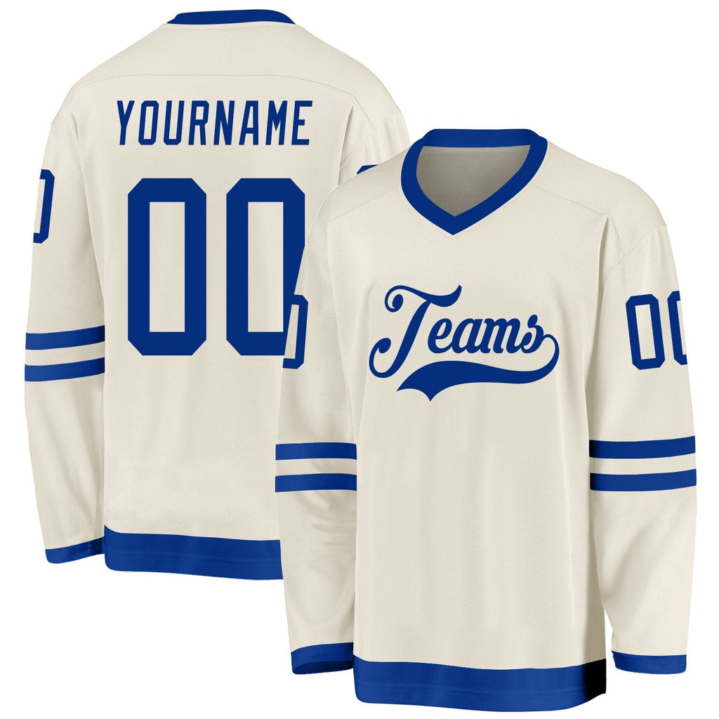Custom Cream Royal Hockey Jersey photo 1