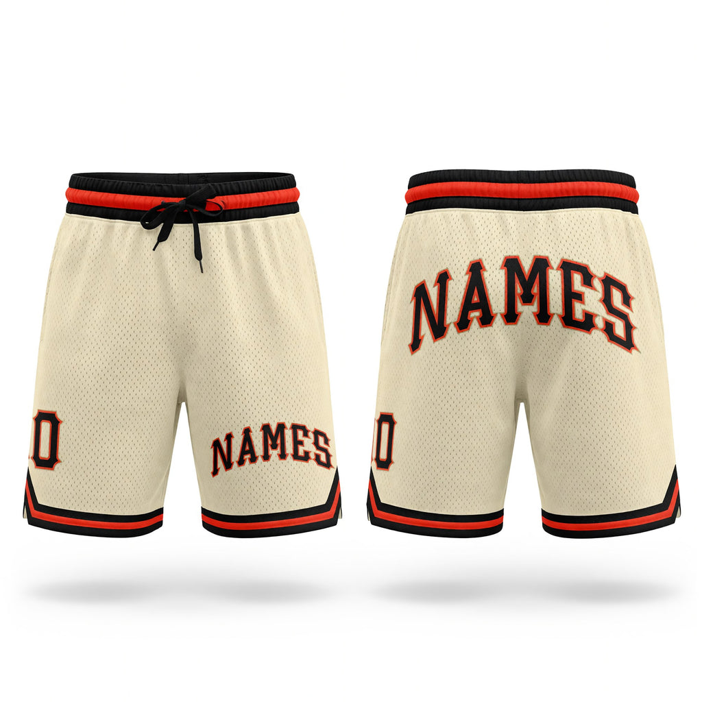 Custom Cream Black-Orange Authentic Throwback Basketball Shorts