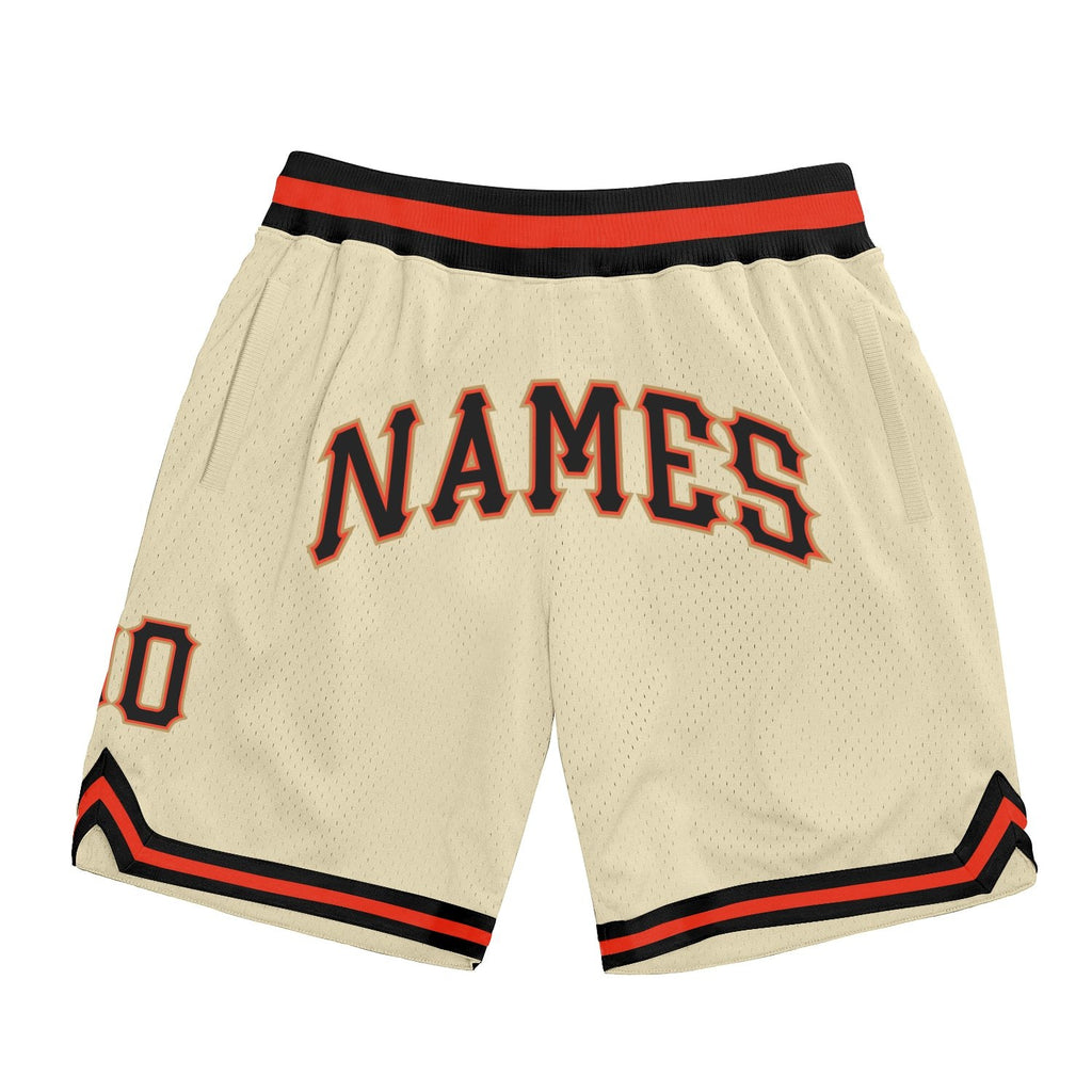 Custom Cream Black-Orange Authentic Throwback Basketball Shorts photo 1