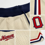 Custom Cream Red-Navy Authentic Throwback Basketball Shorts detail