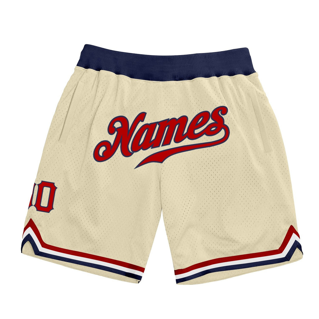 Custom Cream Red-Navy Authentic Throwback Basketball Shorts photo 1