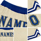 Custom Cream Royal-Gold Authentic Throwback Basketball Shorts detail