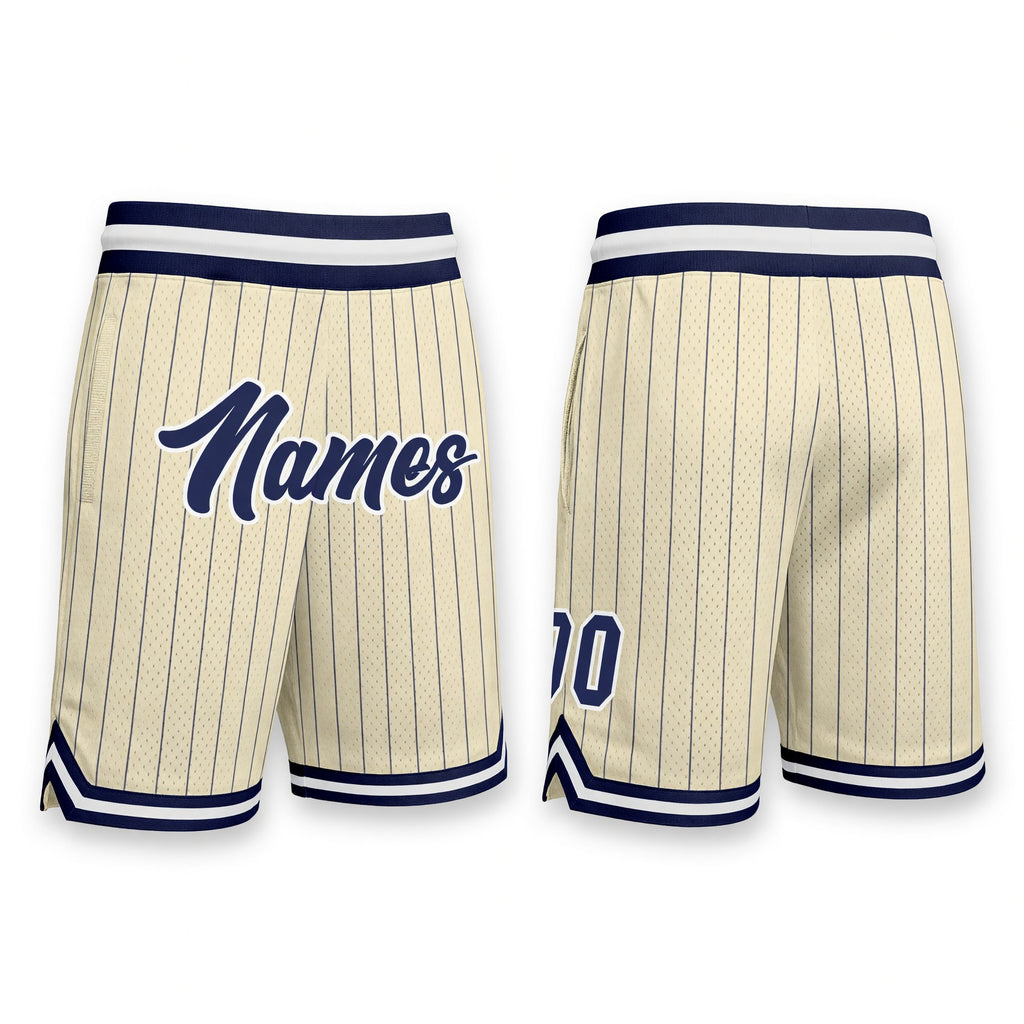 Custom Cream Navy Pinstripe Navy-White Authentic Basketball Shorts