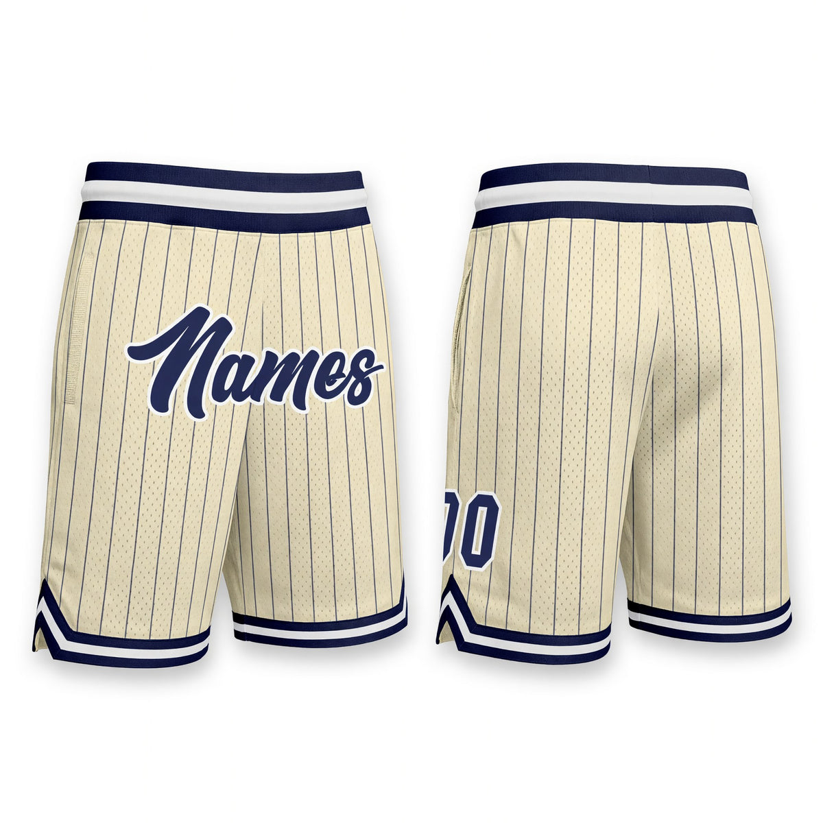 Custom Cream Navy Pinstripe Navy-White Authentic Basketball Shorts