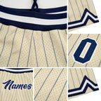 Custom Cream Navy Pinstripe Navy-White Authentic Basketball Shorts detail