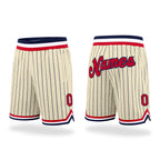 Custom Cream Navy Pinstripe Red-Navy Authentic Basketball Shorts