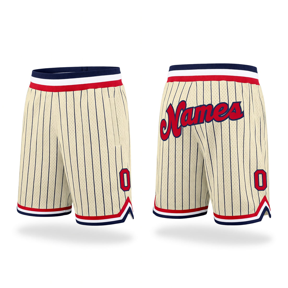 Custom Cream Navy Pinstripe Red-Navy Authentic Basketball Shorts