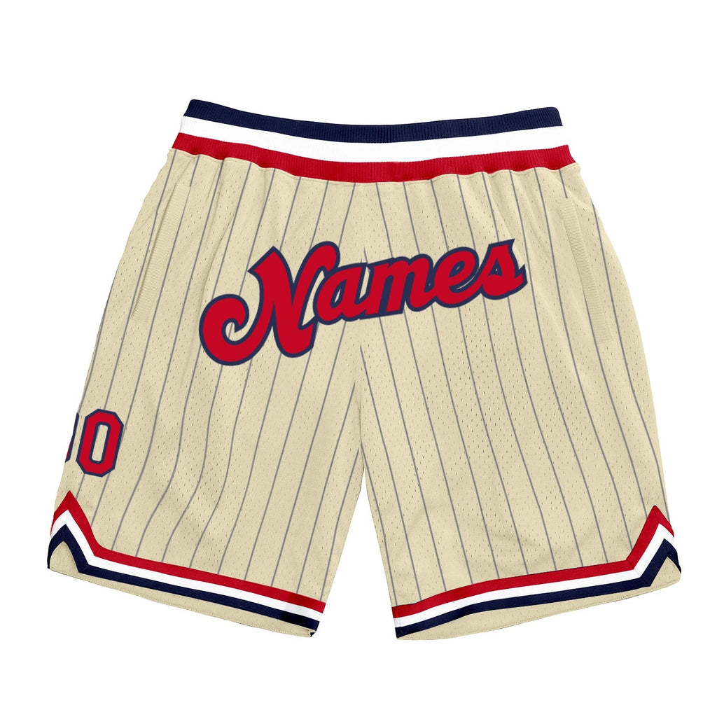 Custom Cream Navy Pinstripe Red-Navy Authentic Basketball Shorts photo 1