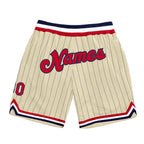 Custom Cream Navy Pinstripe Red-Navy Authentic Basketball Shorts photo 1