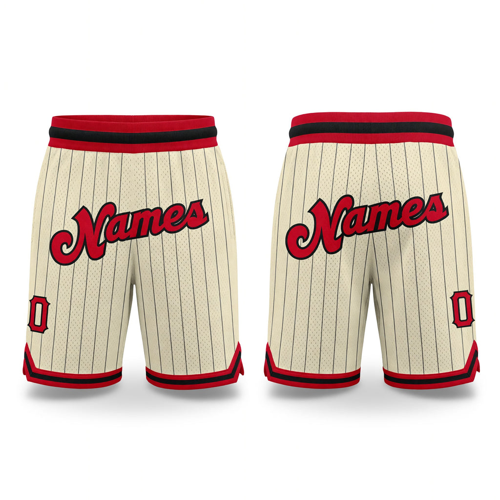 Custom Cream Black Pinstripe Red-Black Authentic Basketball Shorts