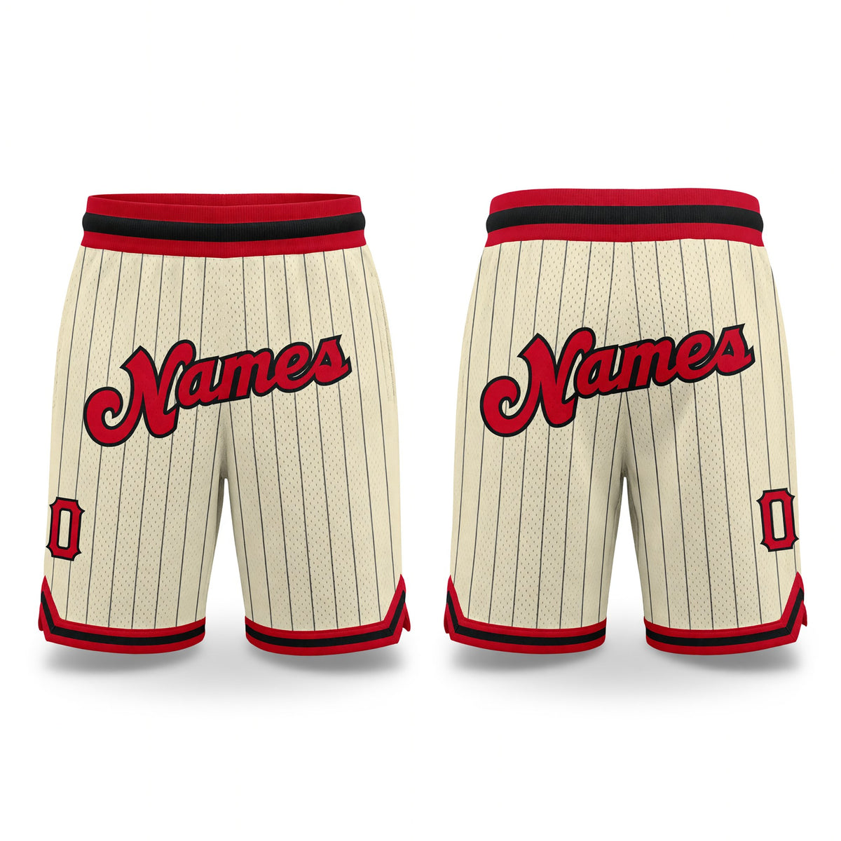 Custom Cream Black Pinstripe Red-Black Authentic Basketball Shorts