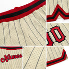 Custom Cream Black Pinstripe Red-Black Authentic Basketball Shorts detail