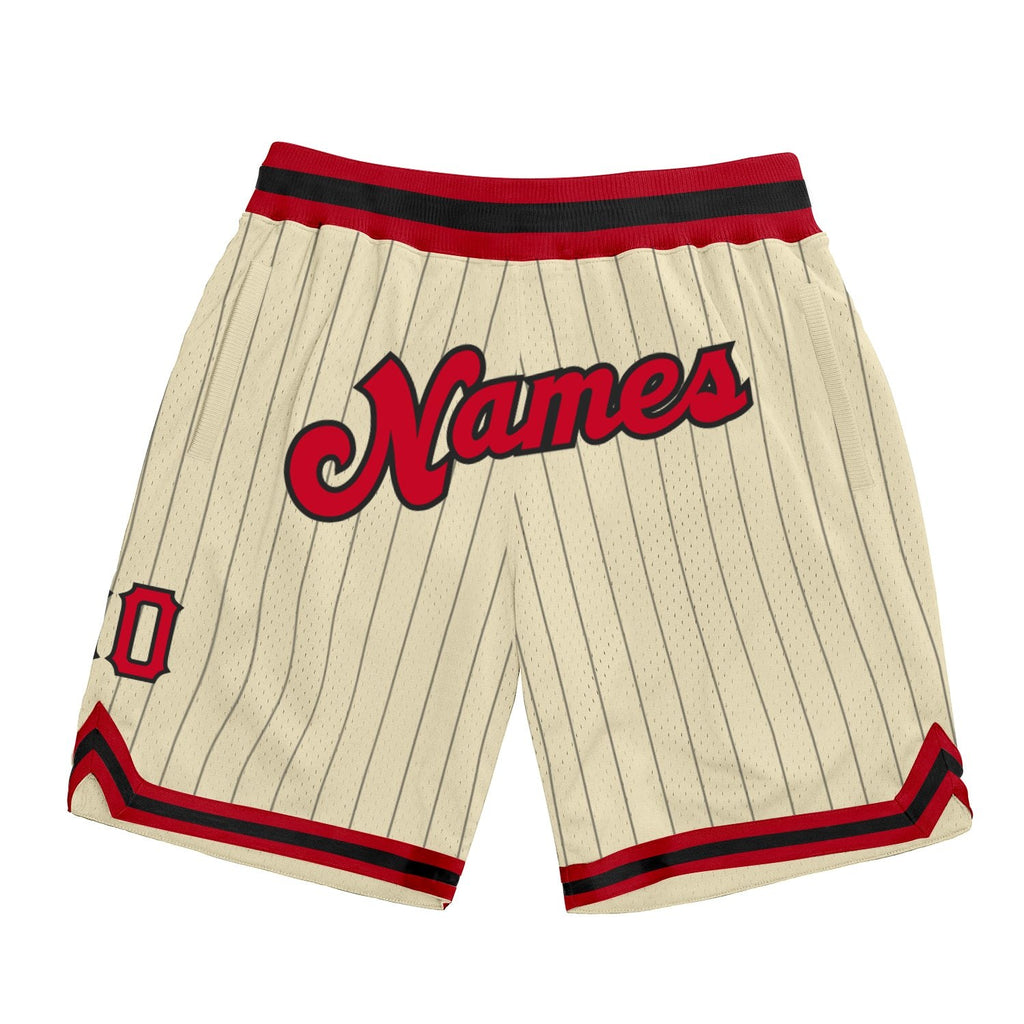 Custom Cream Black Pinstripe Red-Black Authentic Basketball Shorts photo 1